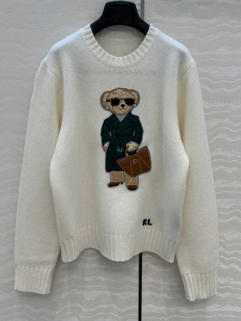 Polo Ralph Lauren White Bear Embroidery Crewneck Knit Pullover Sweater - Picture 1 of 7